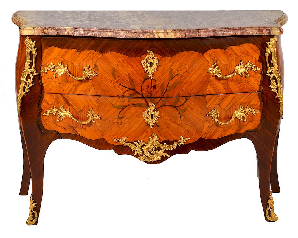 Appraisal: French Marble Top Commode Late th th C Gilt handles