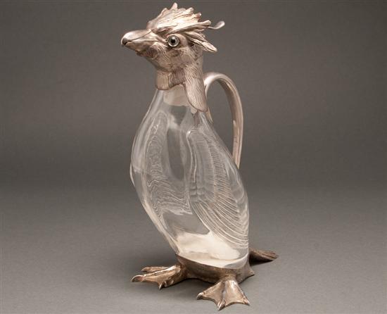 Appraisal: English silver-mounted cut glass penguin-form decanter bearing hallmarks London -