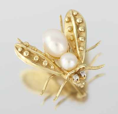 Appraisal: A Ladies' k Gold and Pearl Fly Brooch k yellow