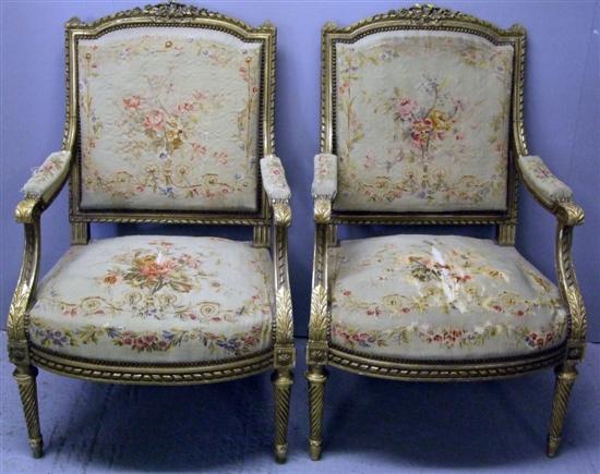 Appraisal: Pair of early th century gilt arm chairs with carved