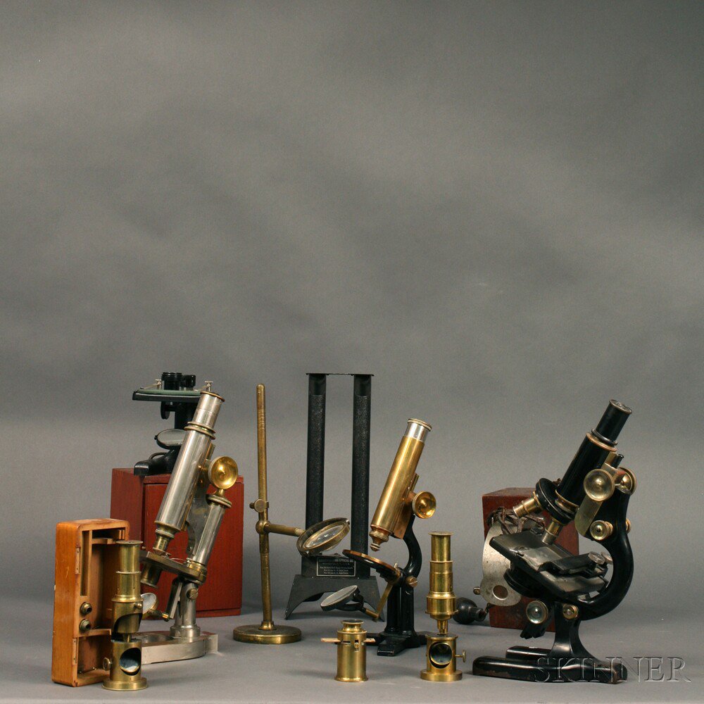 Appraisal: Collection of Seven Microscopes two Martin Drum-type microscope a Bausch