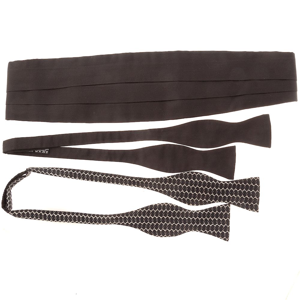 Appraisal: A Hermes Cummerbund Two Bow Ties Hermes silk cummerbund in