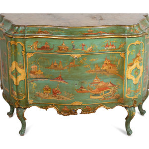 Appraisal: A Venetian Rococo Style Polychromed Bombe Commode TH CENTURY Height