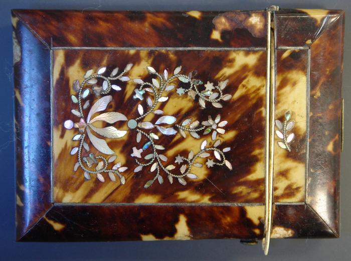 Appraisal: Tortoise Shell Card Case Tortoise shell veneer with abalone floral