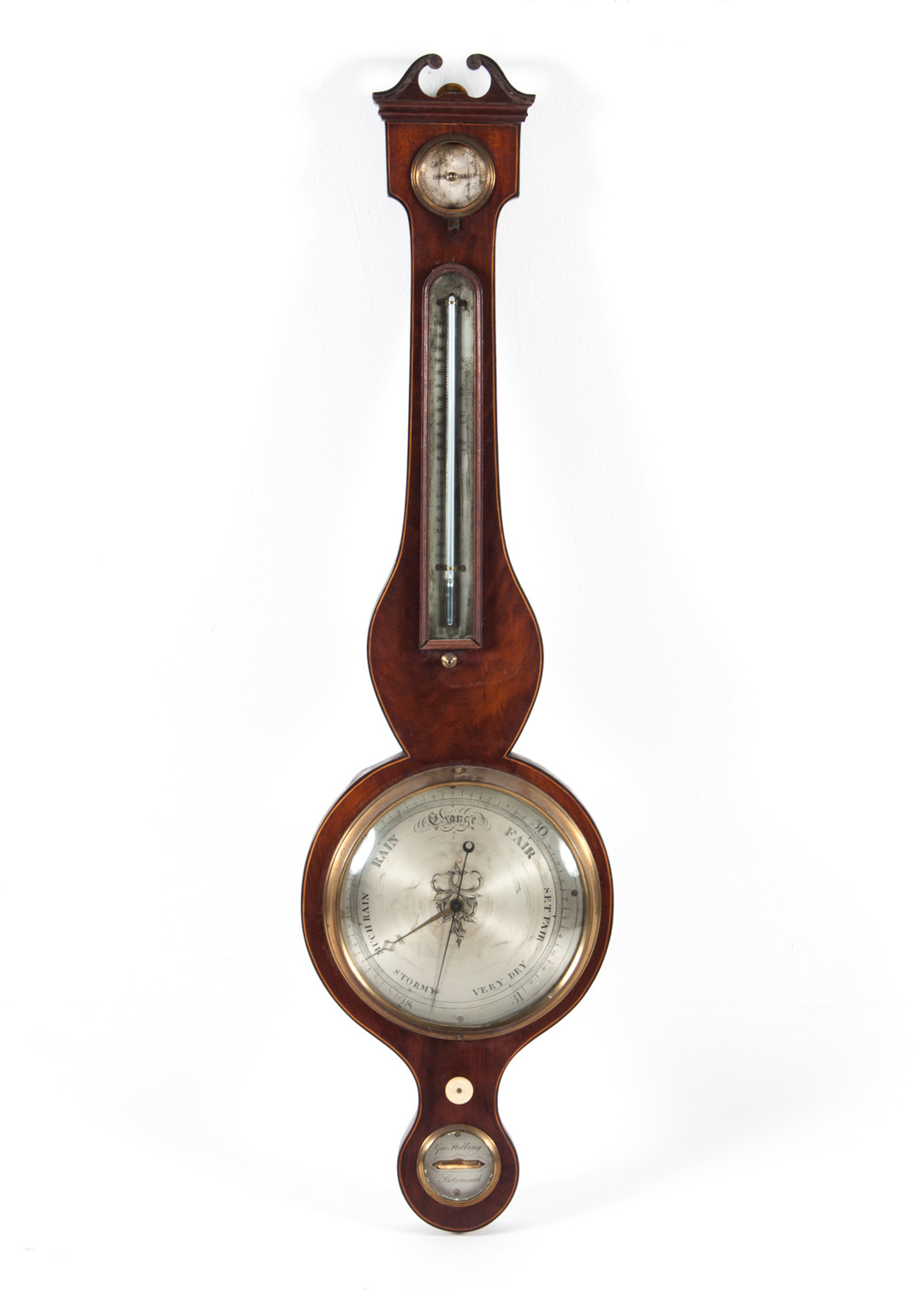 Appraisal: George IV inlaid mahogany banjo barometer circa Geo Stebbing Portsmouth