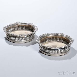 Appraisal: Pair of George III Sterling Silver Wine Coasters London -