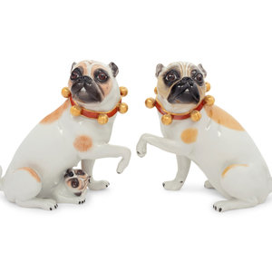 Appraisal: A Pair of German Porcelain Pug Figures Rudolf K mmer