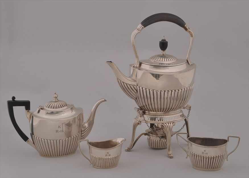 Appraisal: ASSEMBLED ENGLISH AND AMERICAN SILVER AND SILVERPLATE FOUR-PIECE TEA SERVICE