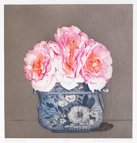 Appraisal: Beth van Hoesen American born Bowl of Roses Etching and