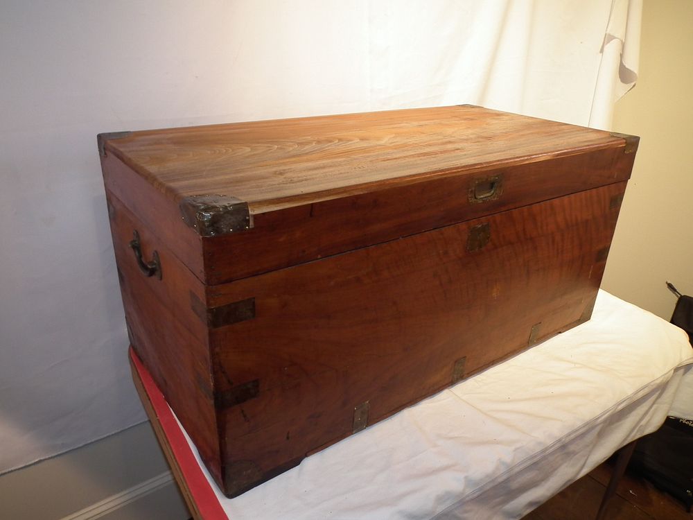 Appraisal: ANTIQUE CAMPHOR CHEST th century brass bound camphor wood chest