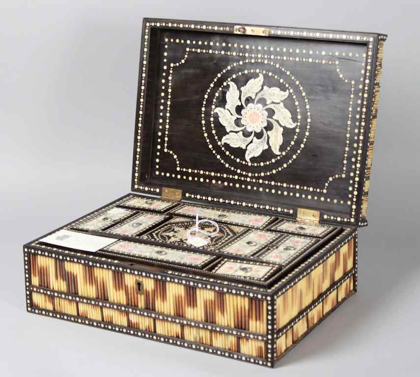 Appraisal: VICTORIAN ANGLO-INDIAN PORCUPINE QUILL AND EBONY WORK BOX Late th