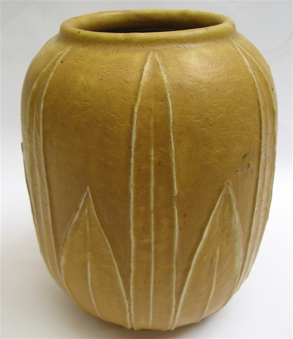 Appraisal: GRUEBY POTTERY VASE having a vertical leafage pattern yellow ground