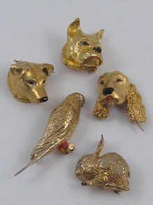 Appraisal: A collection of silver gilt animal brooches including a rabbit