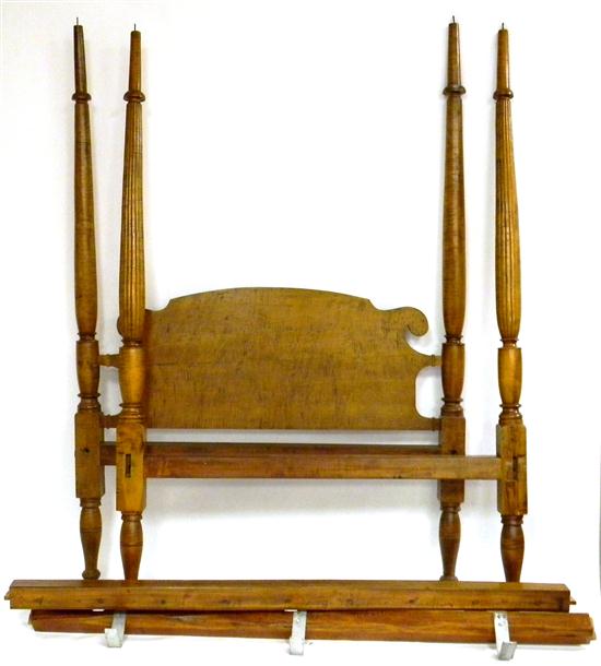 Appraisal: Tall post bedstead figured maple Sheraton with flat tester reeded