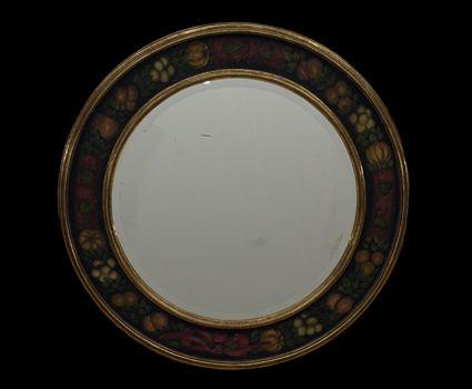 Appraisal: Painted and Parcel-Gilt Circular Mirror with Floral Decoration