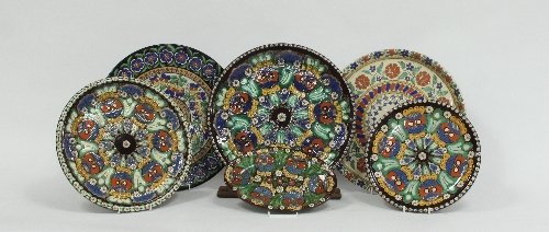 Appraisal: Thoune pottery Six dishes with polychrome enamel floral decoration cm