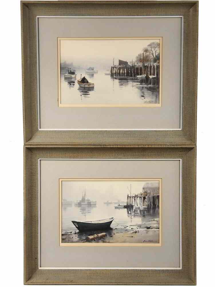 Appraisal: PAIR WATERCOLORS - 'Dory' and 'Autumn Mist' Maine Harbor Scenes