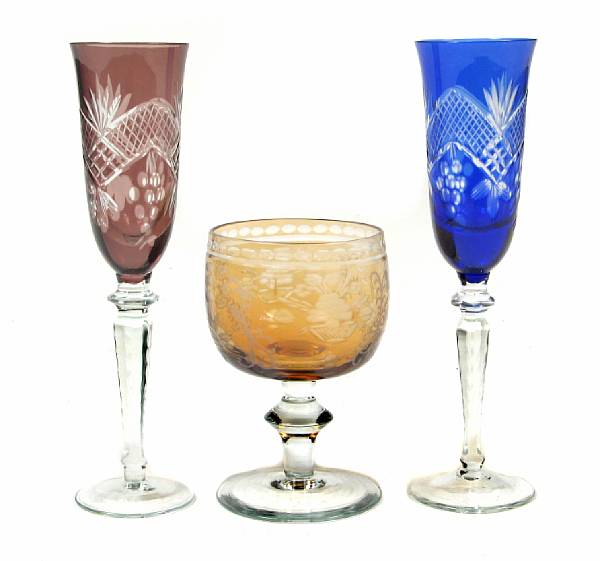 Appraisal: A set of thirty six colored crystal goblets height of