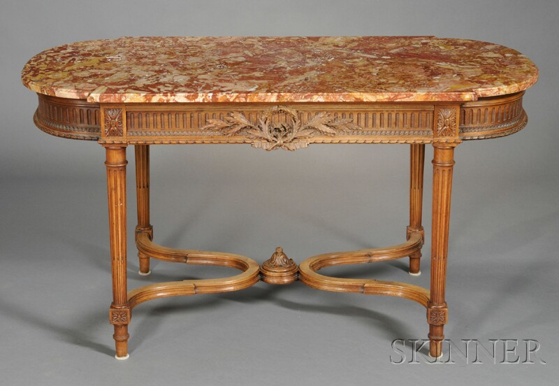 Appraisal: Louis XVI-style Oak Writing Table th century the ovoid marble