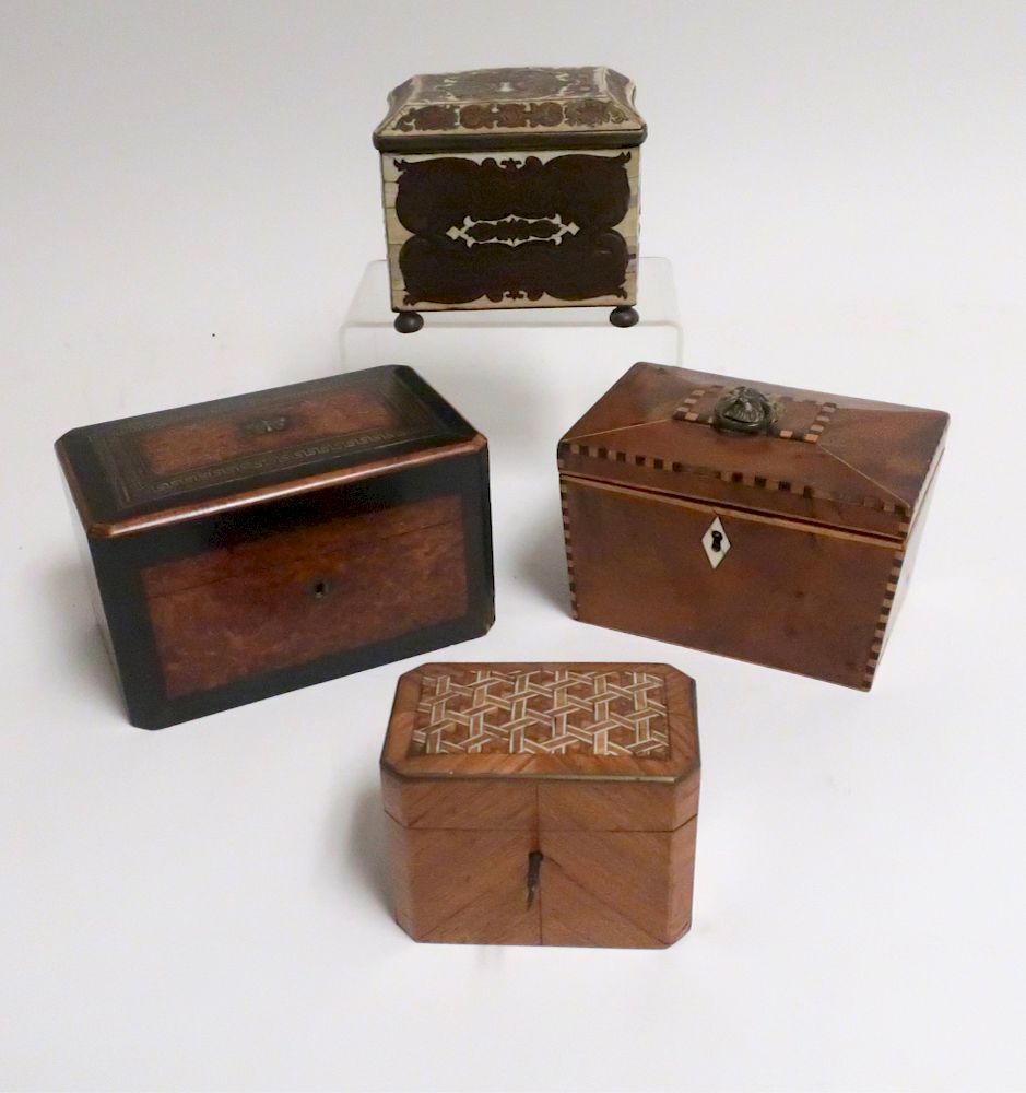 Appraisal: Antique Inlaid Boxes One Fitted for and holds glass perfume