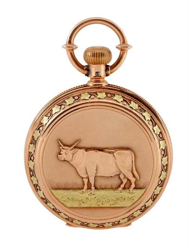 Appraisal: Gold Pocket Watch With Steer Size No Solid rose gold