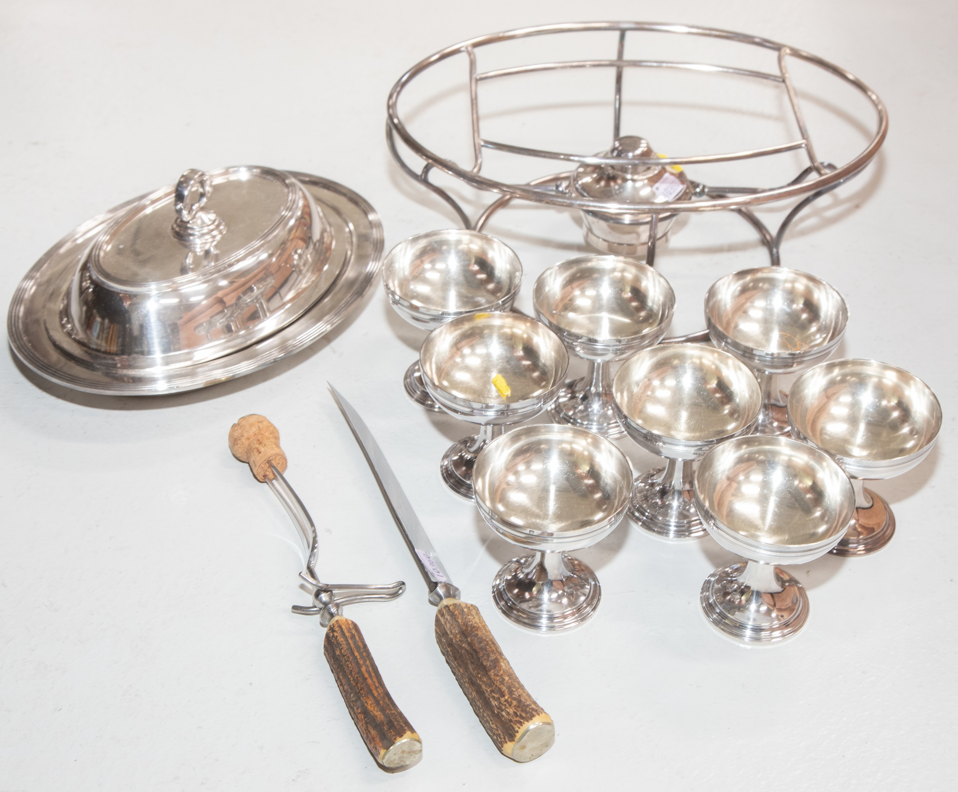 Appraisal: BOX OF ASSORTED SILVER PLATED ITEMS Includes cups covered serving