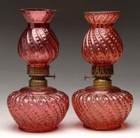 Appraisal: PAIR OF CRANBERRY MINI LAMPS S - Cranberry glass with