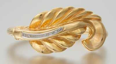 Appraisal: A Gold and Diamond Bracelet Signed Graziella Puffed k yellow