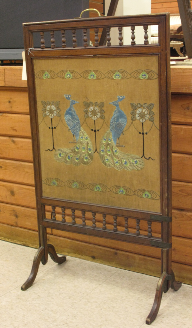 Appraisal: VICTORIAN OAK AND NEEDLEPOINT PANEL FIRE SCREEN English c the