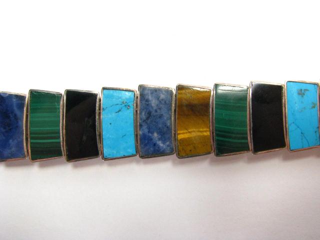 Appraisal: Sterling Silver Bracelet With Semi-Precious Stones including onyx turquoise malachite