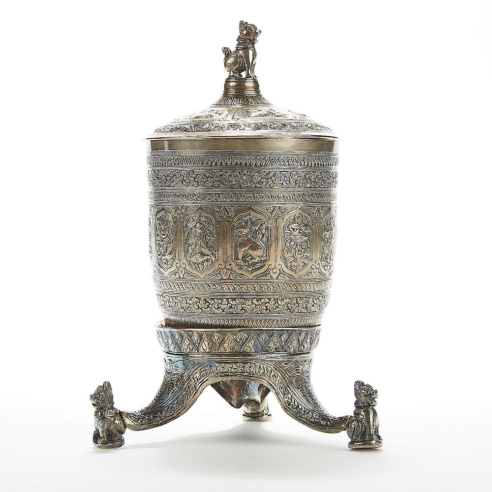 Appraisal: Fine Thai Silver Betel Nut or Tea Container Bottom inscribed