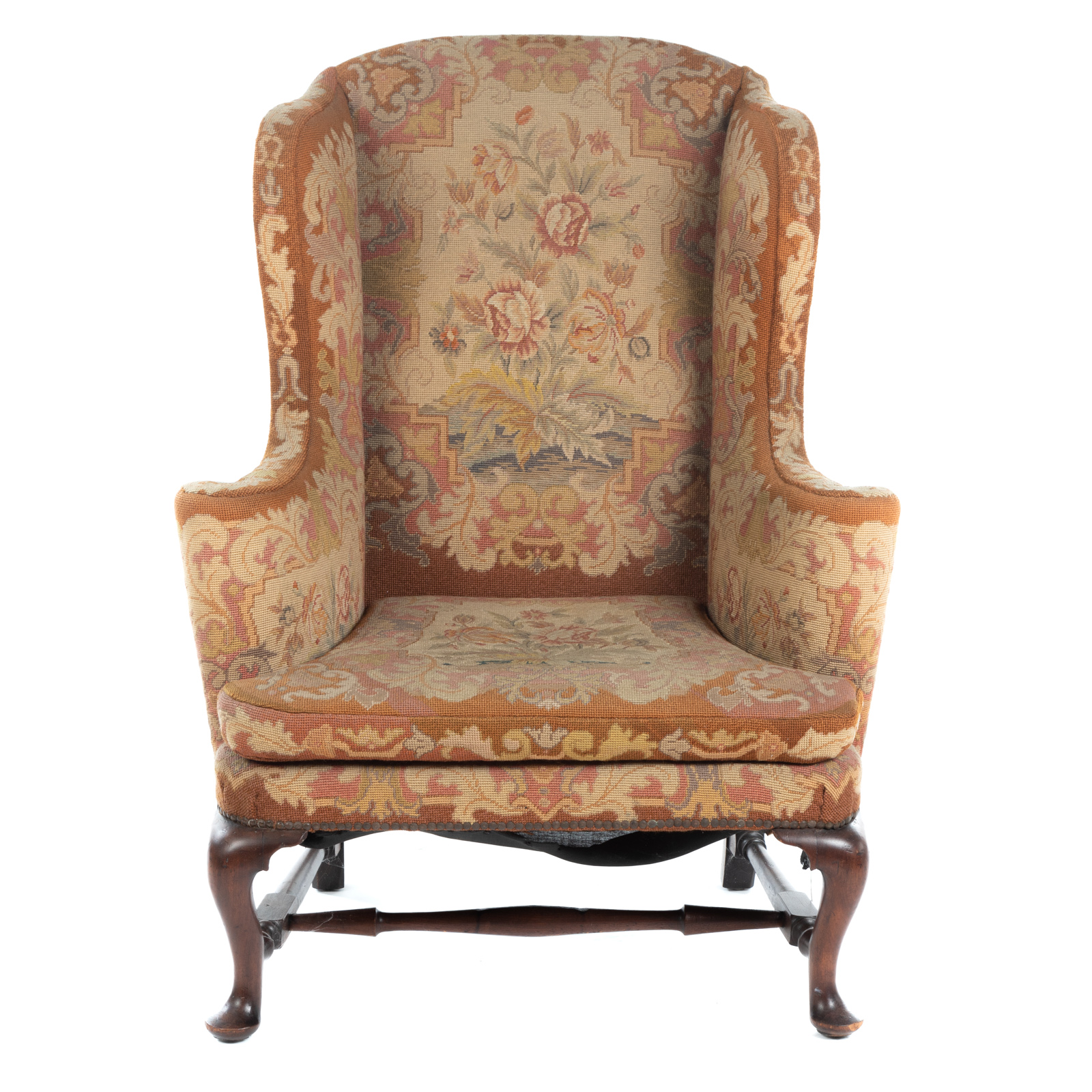 Appraisal: FEDERAL WALNUT UPHOLSTERED NEEDLEPOINT WING CHAIR Circa - Massachusetts with