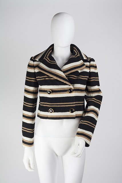 Appraisal: A Bernard Perris cream and black striped double breasted jacket