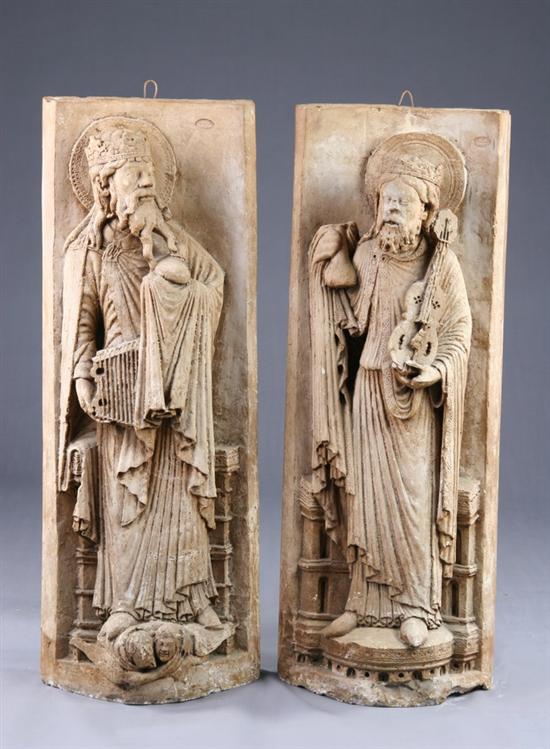 Appraisal: PAIR FRENCH PLASTER-CAST CATHEDRAL FIGURES OF SAINTS late th early