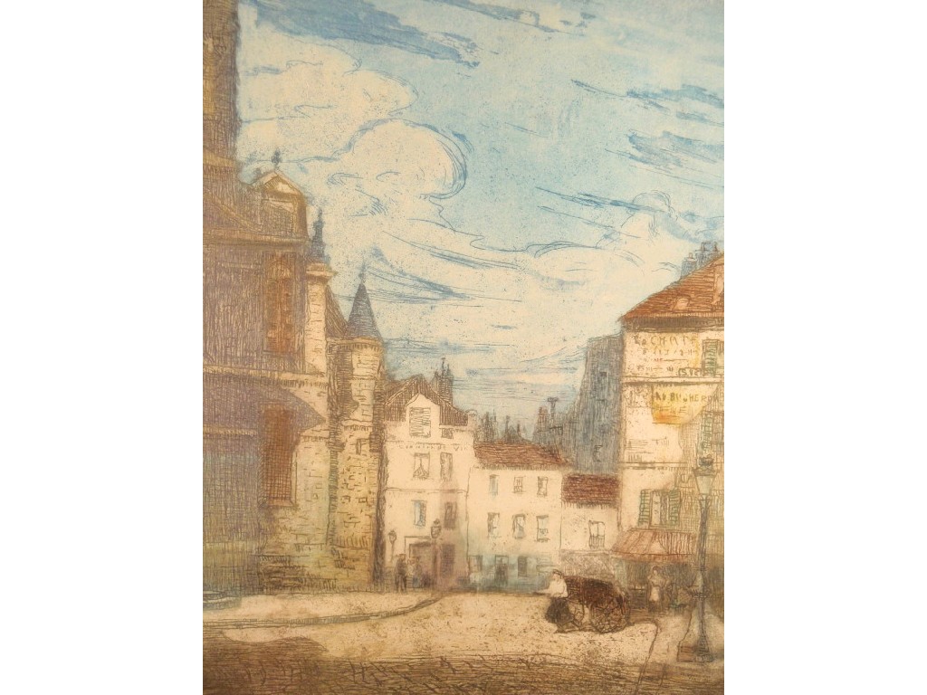 Appraisal: Adairene-Vose Congoon French street scene coloured etching signed in pencil