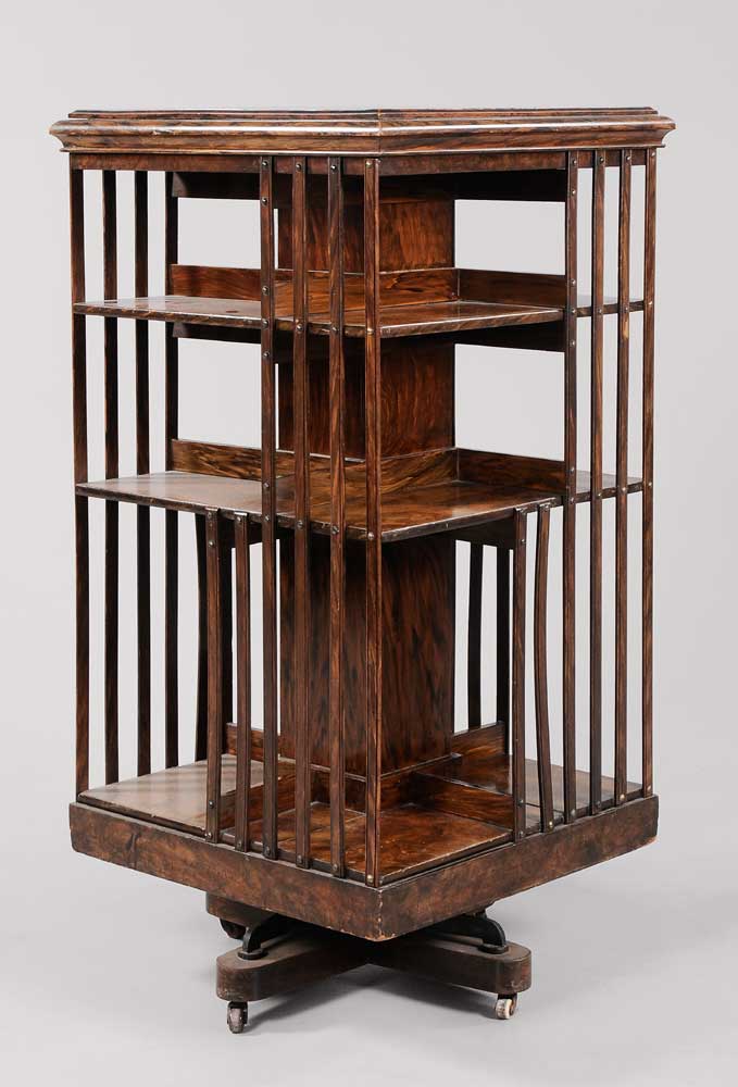 Appraisal: Burlwood Veneered Rotating Book Stand late th early th century