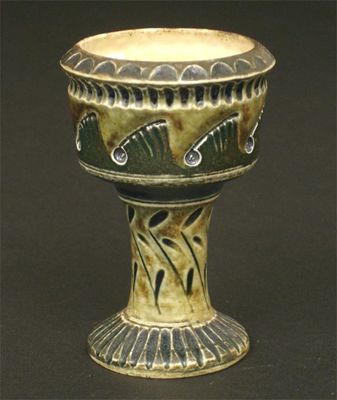 Appraisal: A Martin Brothers stoneware egg cup incised with geometric foliage