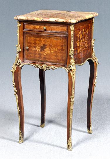 Appraisal: French ormolu-mounted commode fine pot cabinet shaped marble top dovetailed