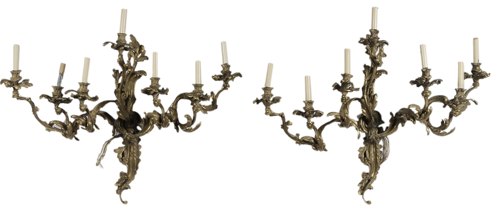 Appraisal: Pair Rococo Style Bronze Sconces probably Continental th th century