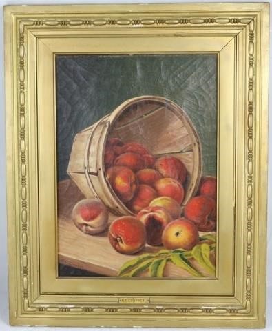 Appraisal: B C COURBET TH C OIL PAINTING ON CANVASTITLED BASKET