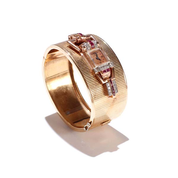 Appraisal: Vintage Hamilton K rose gold Art Deco ruby and diamond