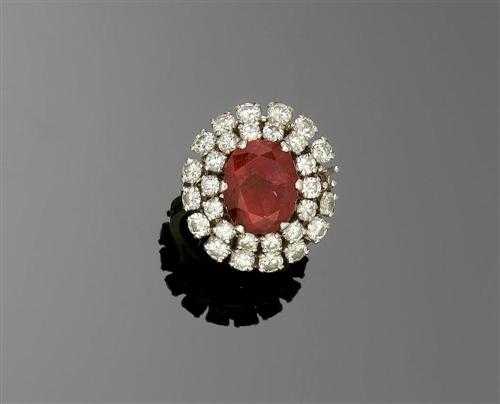 Appraisal: RUBY AND BRILLIANT-CUT DIAMOND RING ca White gold Classic-elegant ring