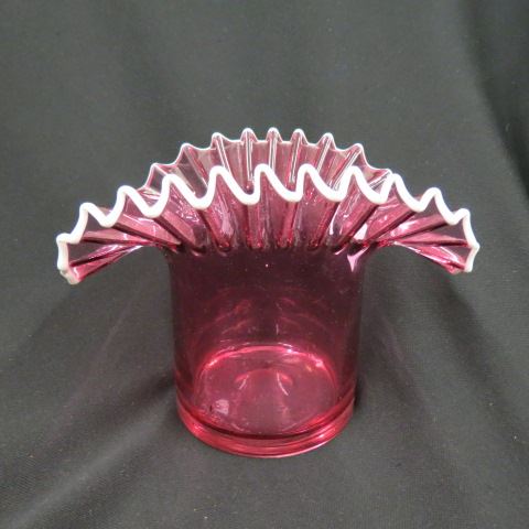 Appraisal: Cranberry Art Glass Top Hat Vase white ruffle rim tall