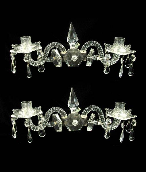 Appraisal: A set of four crystal two light wall sconces height