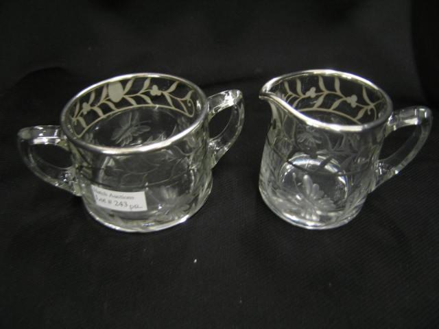 Appraisal: Silver Overlay Glass Creamer Sugar floral butterfly decor