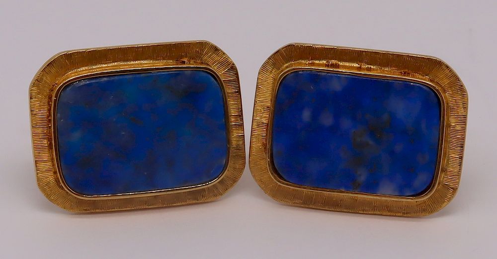 Appraisal: JEWELRY Pair of kt Gold and Lapis Lazuli Cufflinks With