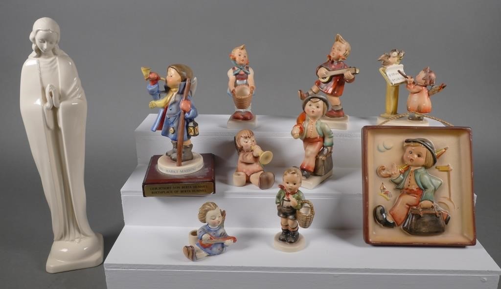 Appraisal: Collection of Hummel figurines and wall plaque Hummels included Madonna