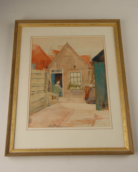 Appraisal: Edmund S Campbell Domestic Scene of Cottage and Alley Watercolor