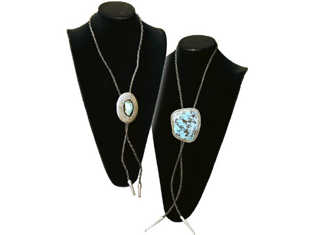 Appraisal: Pair of Old Pawn Navajo silver turquoise bolo ties set