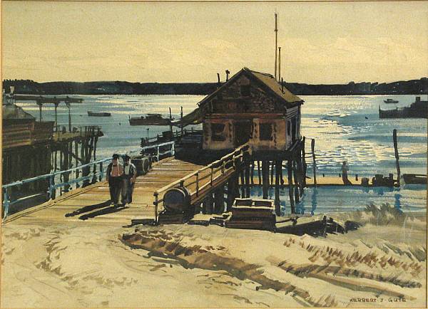 Appraisal: Herbert J Gute American - Two Figures on a Pier